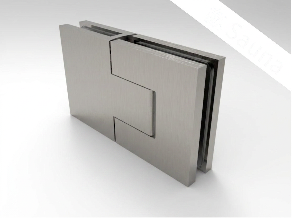 Pendeltürband Sauna 180° Glas-Glas in Edelstahl gebürstet matt
