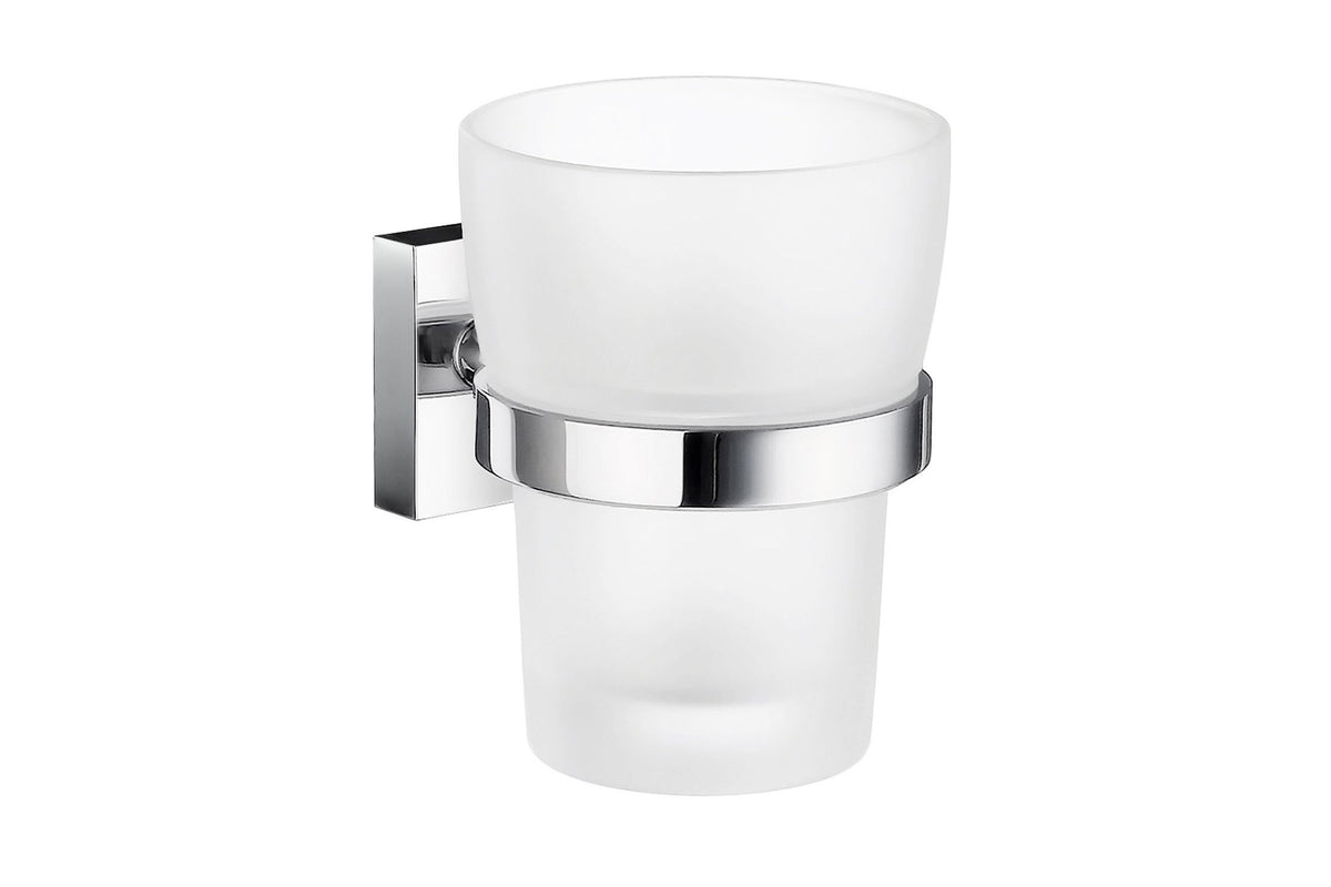 HOUSE Zahnputzbecherhalter mit Mattglas-Becher, Oberfläche Chrom poliert