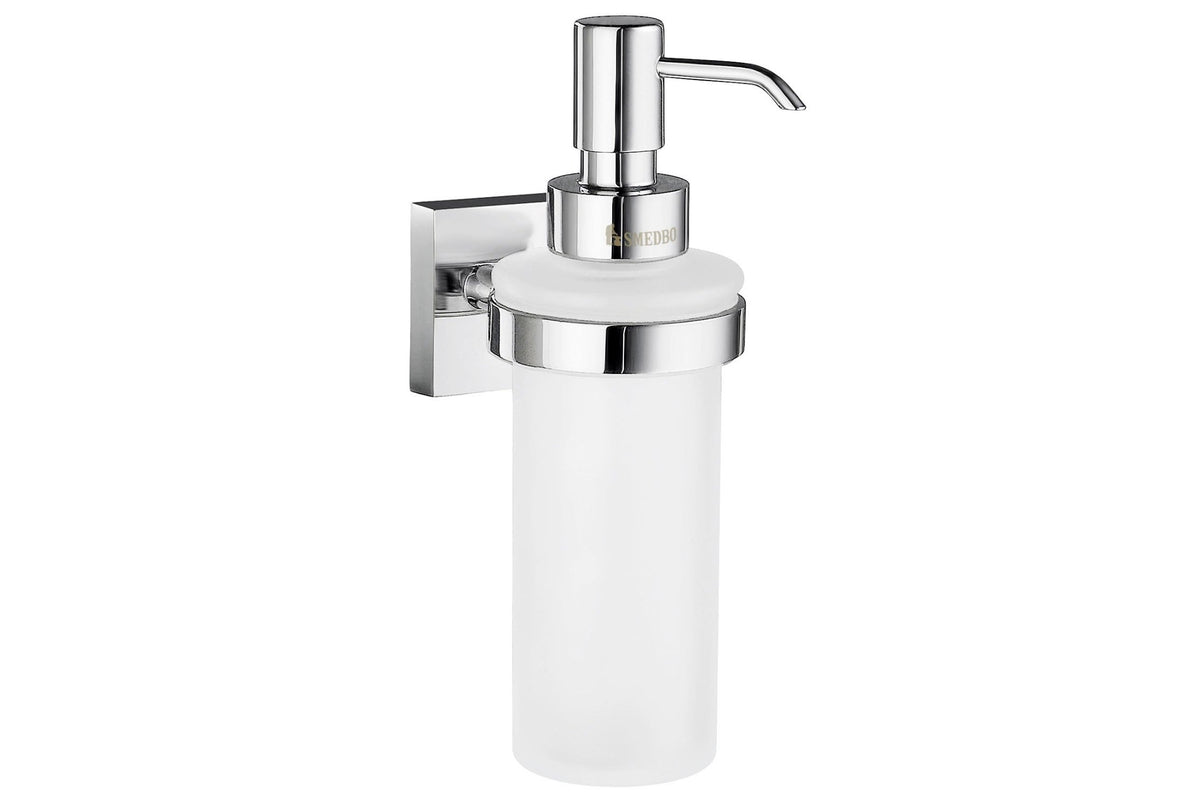 HOUSE Seifenspenderhalter mit Mattglas-Spender Wandmodell, Höhe 180 mm, Oberfläche Chrom poliert