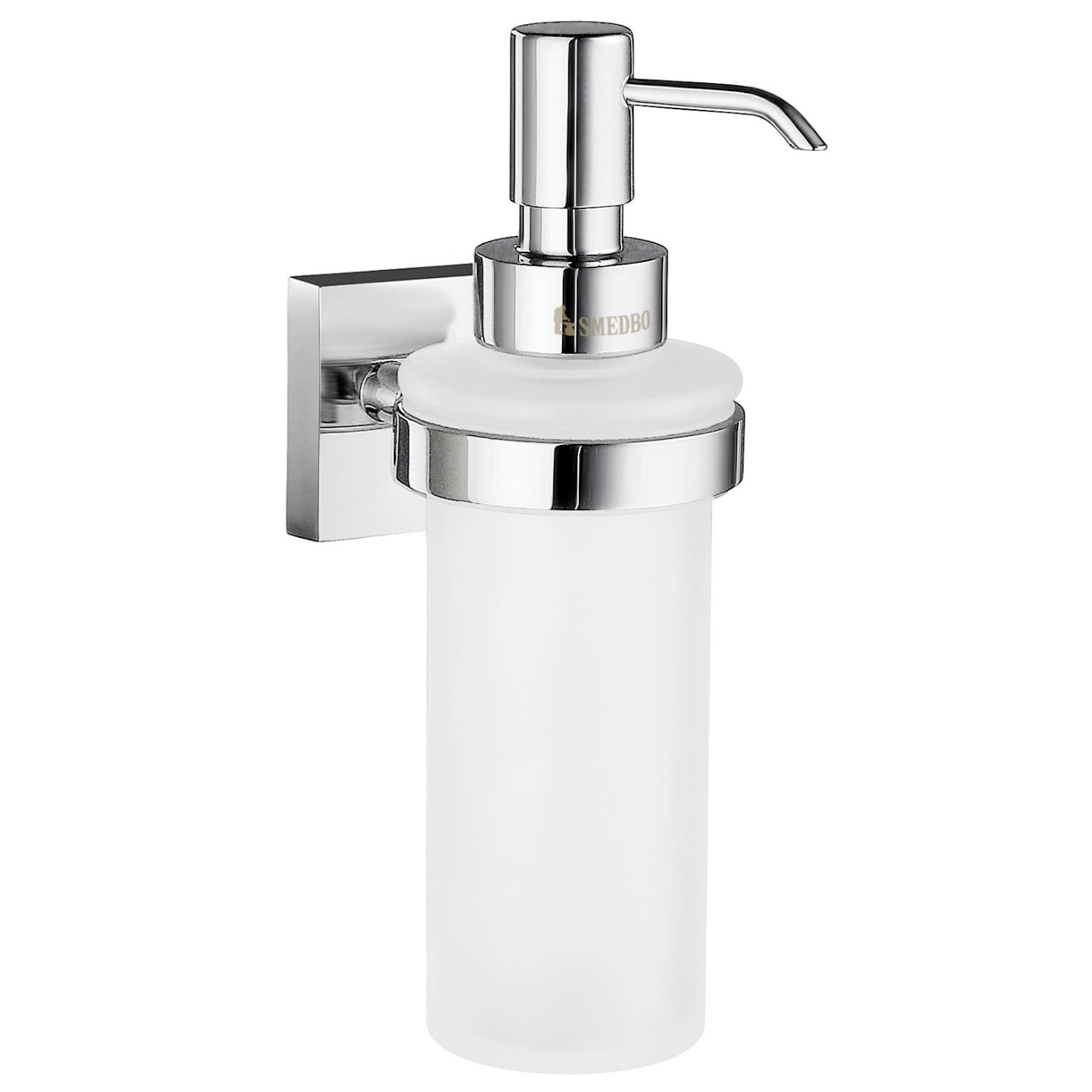 HOUSE Seifenspenderhalter mit Mattglas-Spender Wandmodell, Höhe 180 mm, Oberfläche Chrom poliert