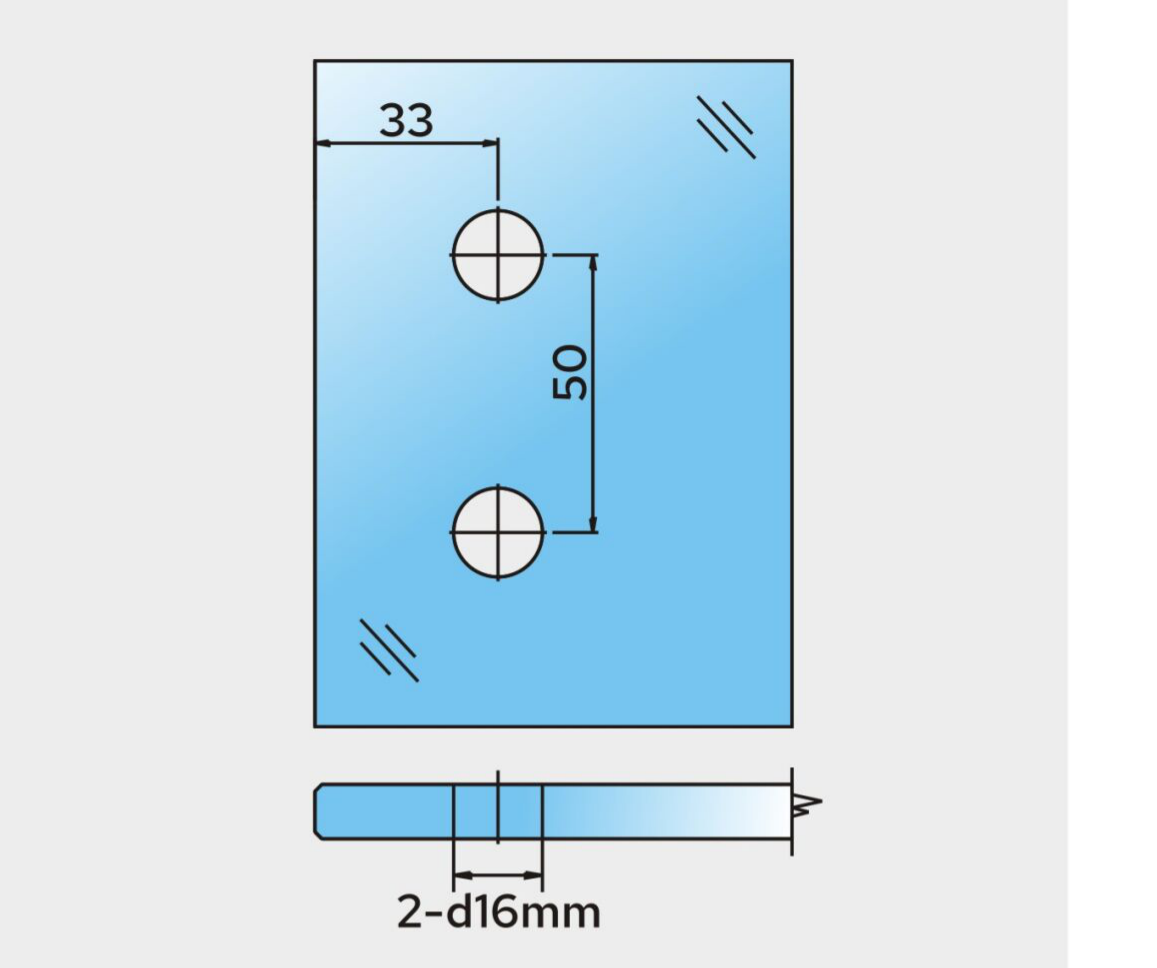 COMO Anschlagband 90° Glas-Wand, Glasausschnitt mit Dichtung – 2 Bohrungen d16 mm, Abstand 50 mm