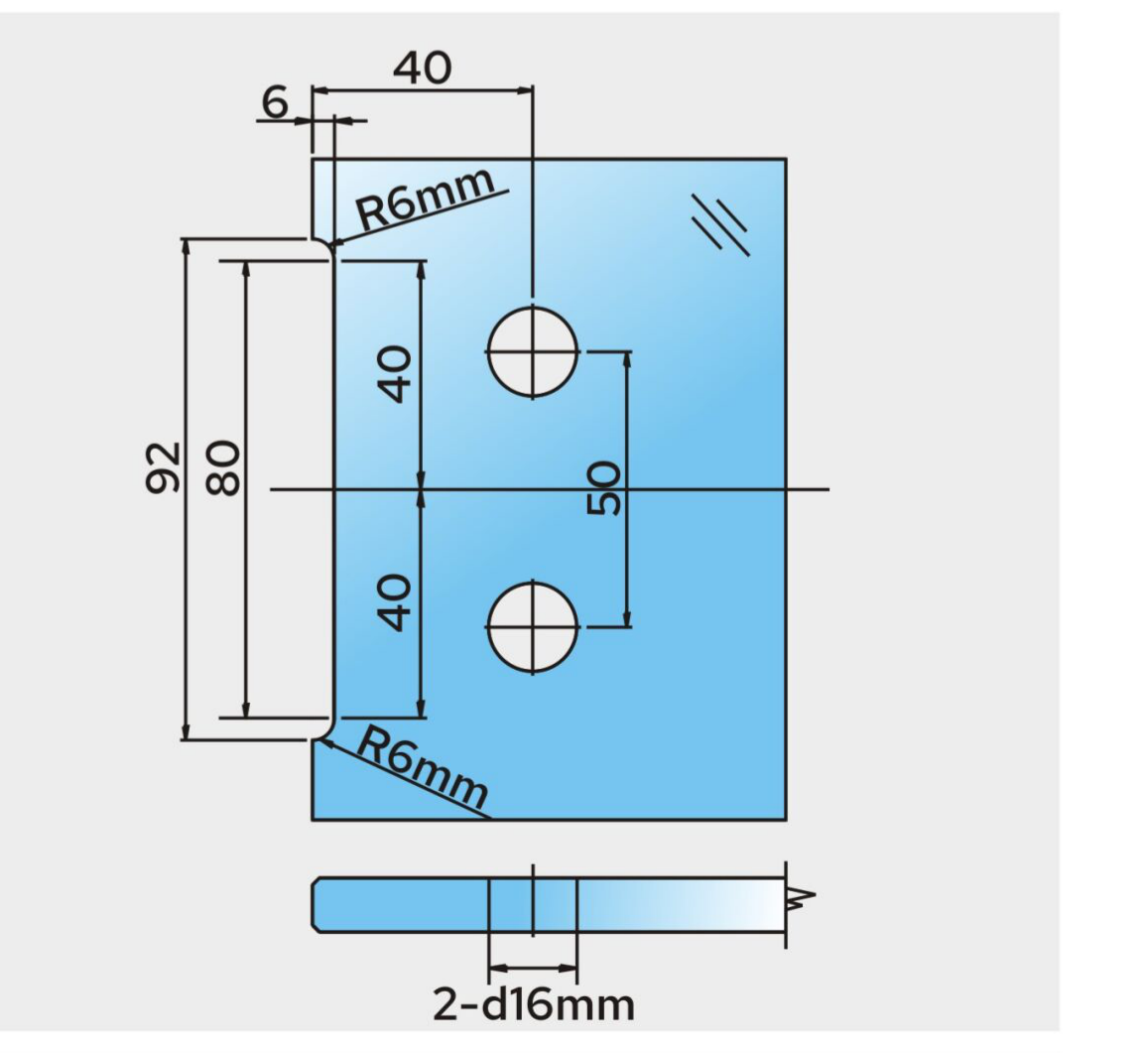 COMO Anschlagband 90° Glas-Wand, Glasausschnitt ohne Dichtung – Eckausschnitt 92/80 mm, Radius R6 mm, Bohrungen d16 mm
