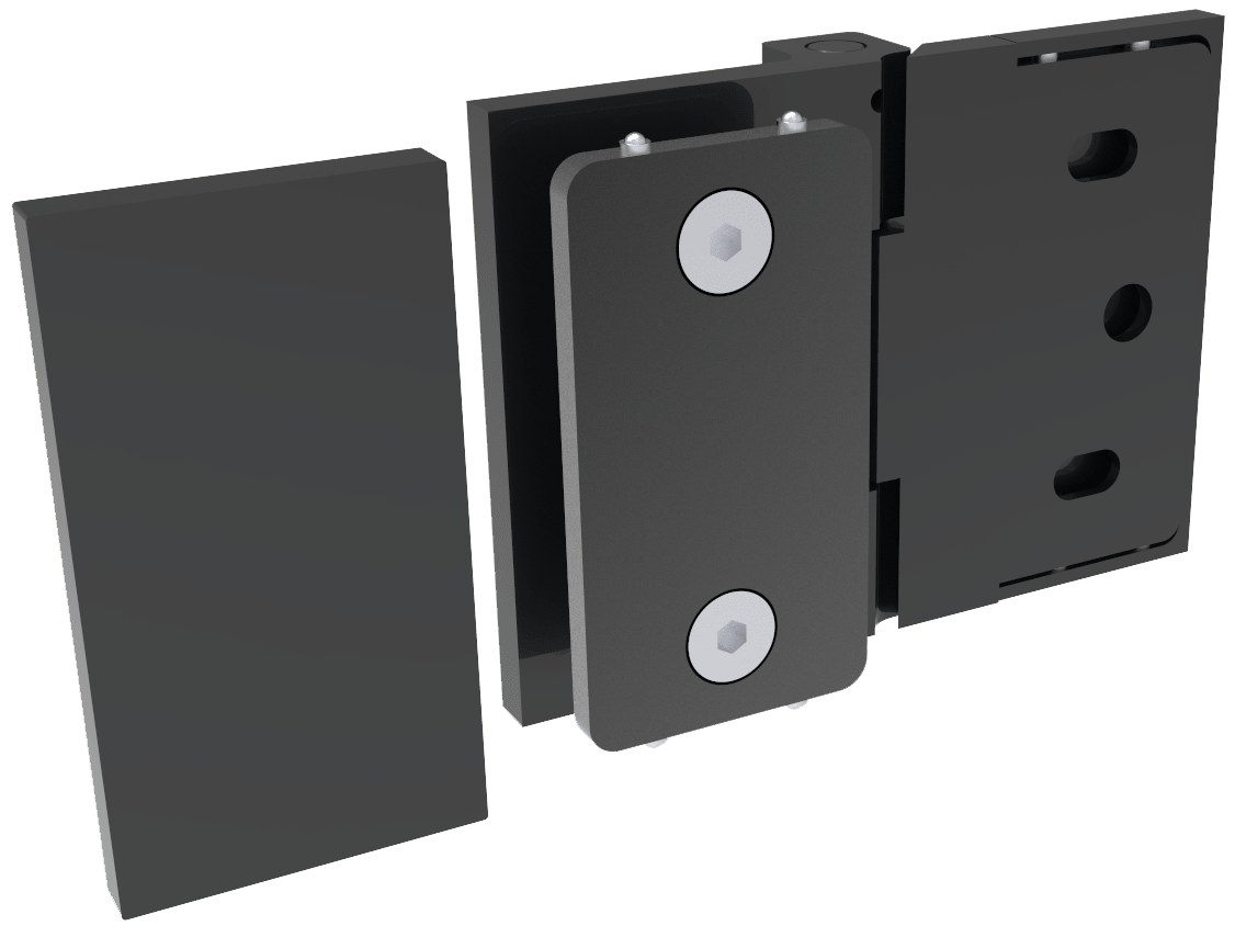 Anschlagband 180° Glas-Wand Schwarz matt, Detail Verschraubung