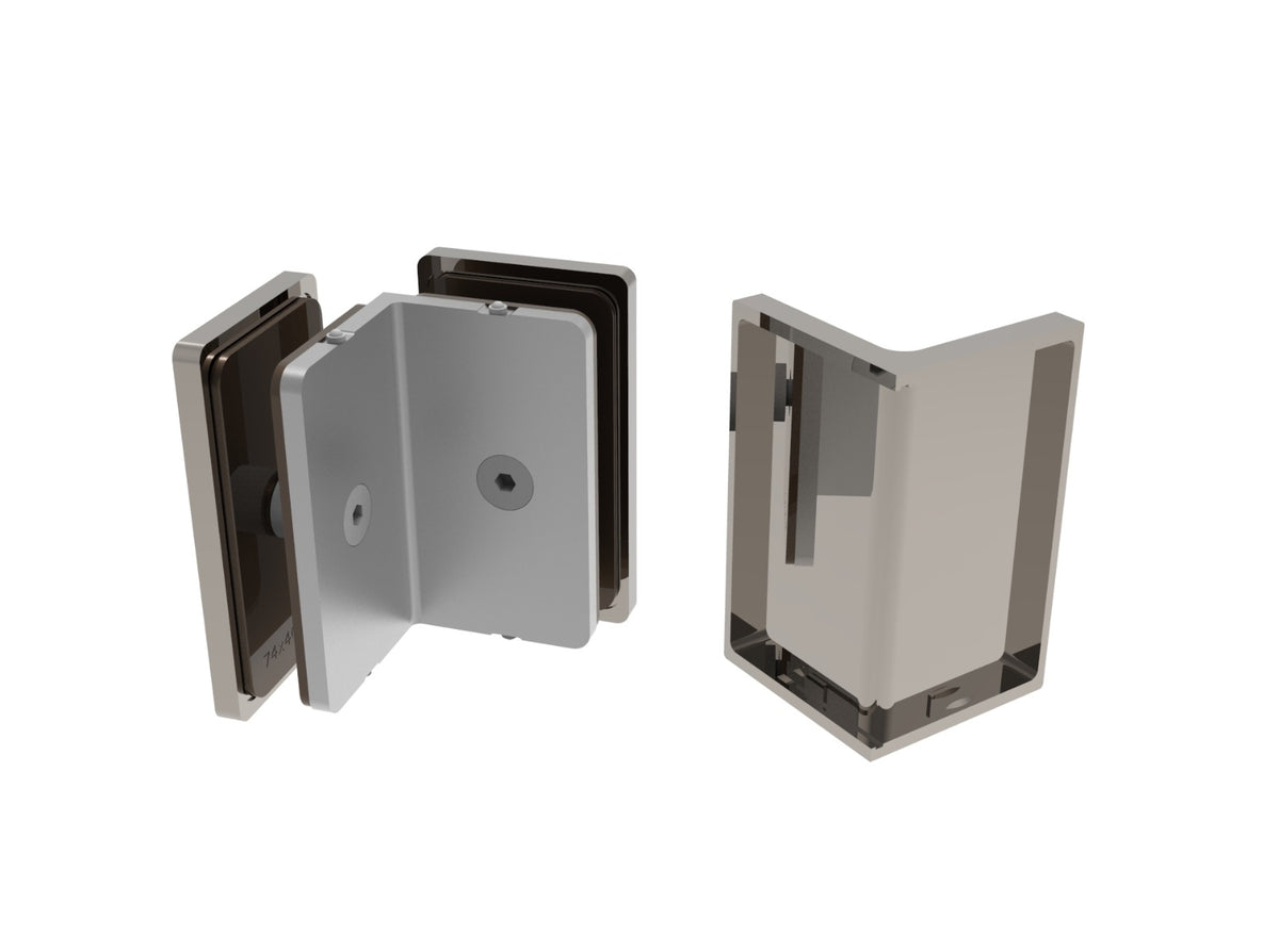 Winkelverbinder 90° Glas-Glas Chrom, Detail Verschraubung
