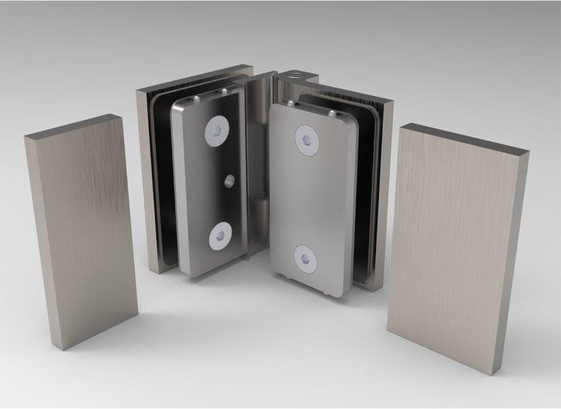 Anschlagband 90° Glas-Glas Edelstahl, Detailansicht
