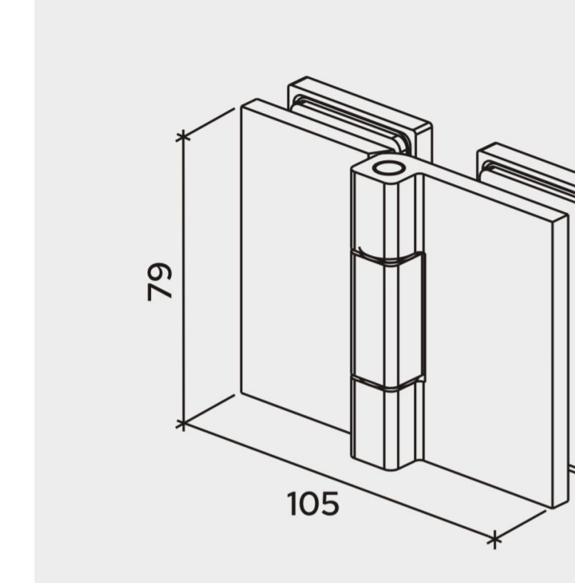 COMO Anschlagband 180° Glas-Glas, Maßzeichnung, Höhe 79 mm und Breite 105 mm, Art.Nr. COM180