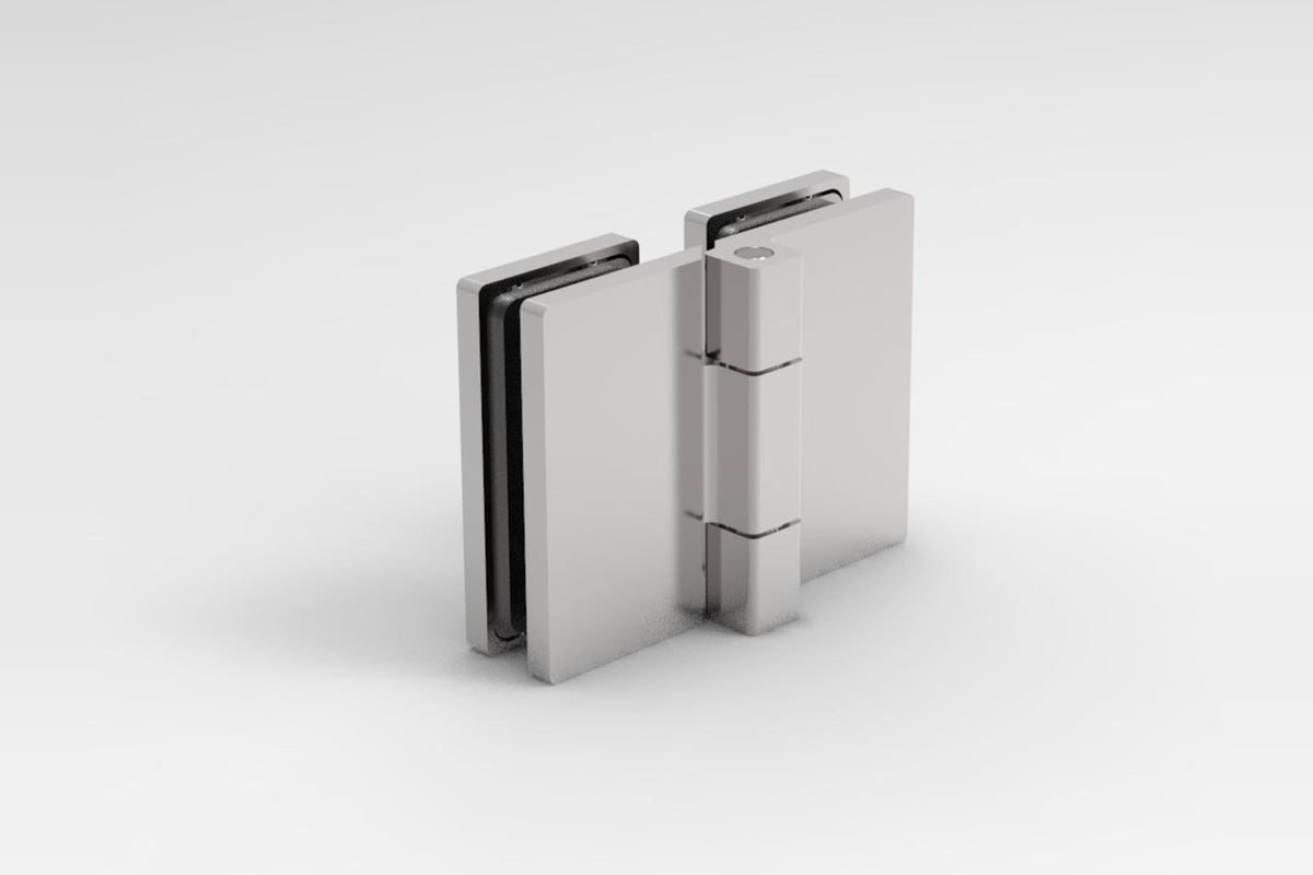 COMO Anschlagband 180° Glas-Glas, Chrom poliert glänzend, Ansicht Scharnierseite