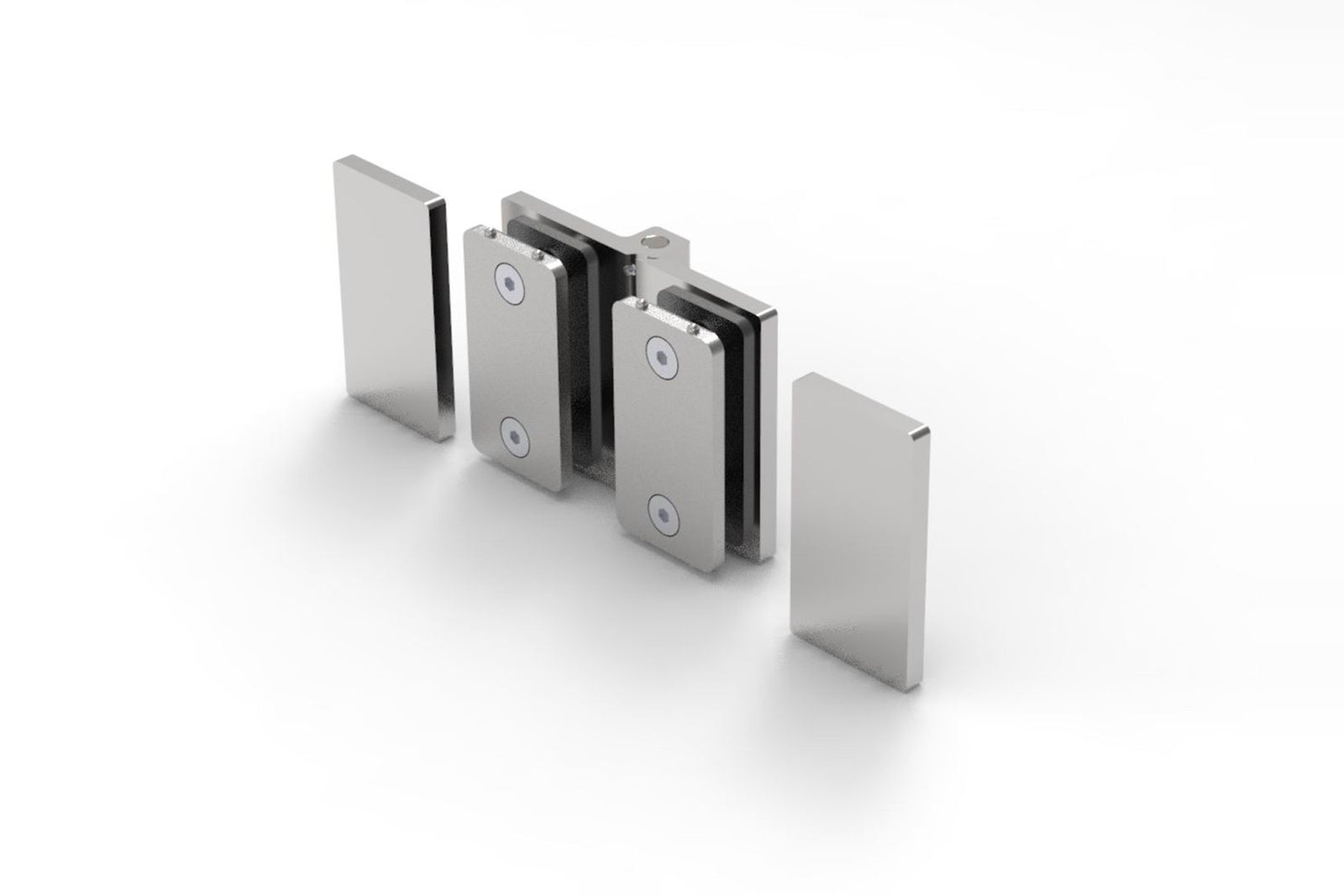 COMO Anschlagband 180° Glas-Glas, Chrom poliert glänzend, Einzelteile mit Abdeckplatten