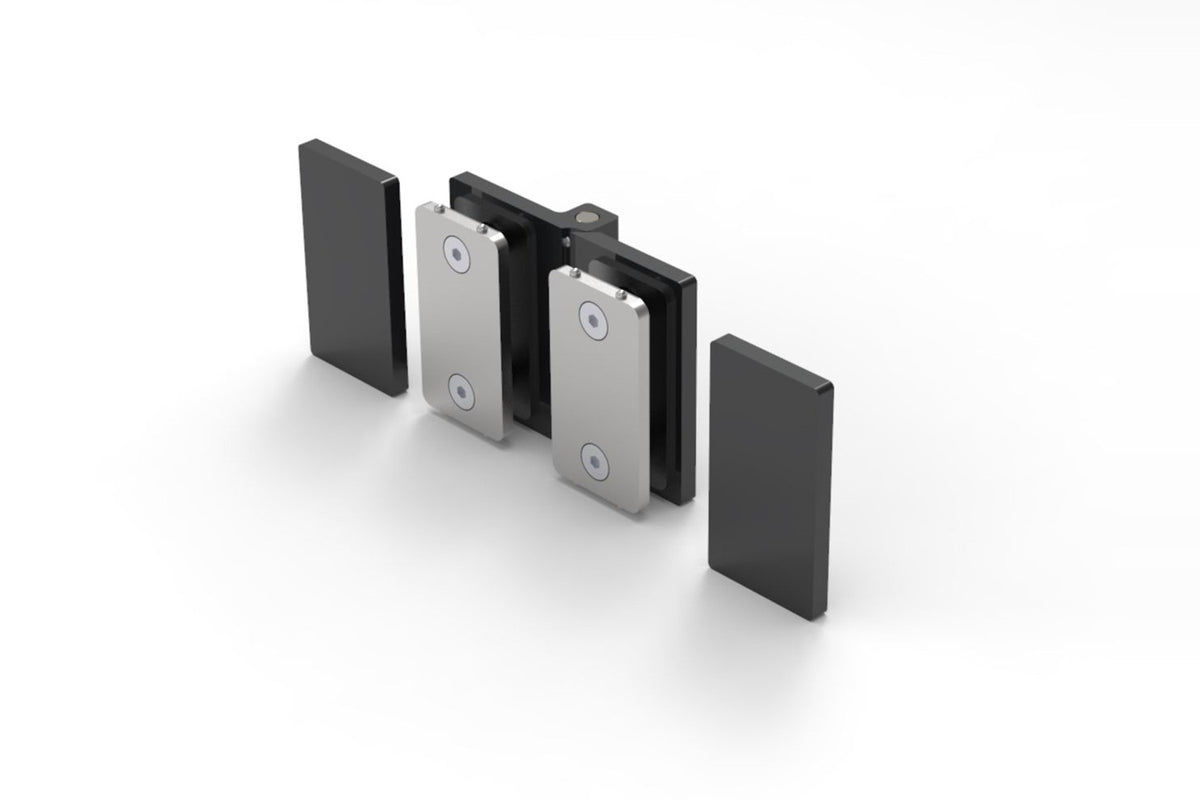 COMO Anschlagband 180° Glas-Glas, Schwarz matt, Einzelteile mit Abdeckplatten