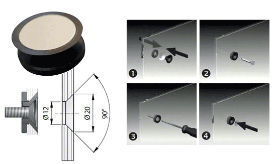 Mini-Punkthalter für Glas 6-8 mm Schwarz flächenbündig