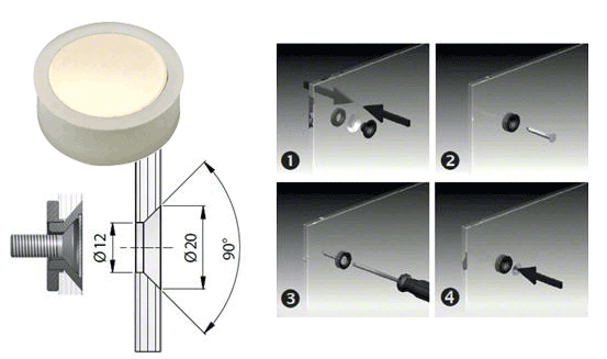 Mini-Punkthalter für Glas 6-8 mm Weiß flächenbündig