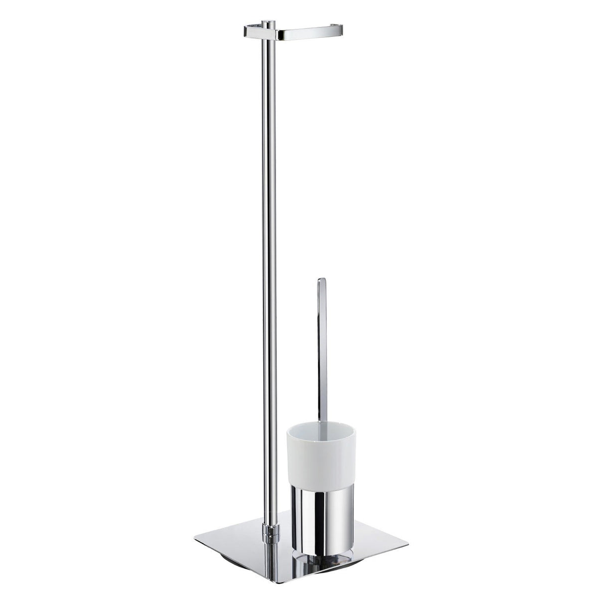 OUTLINE Stand-Set Toilettenpapierhalter und WC-Bürste eckig Chrom poliert Porzellan