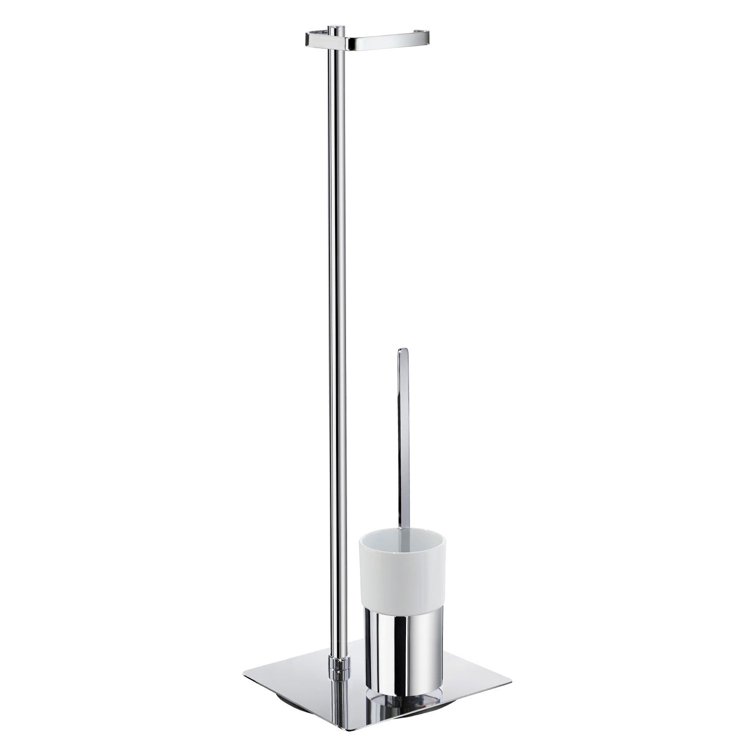 OUTLINE Stand-Set Toilettenpapierhalter und WC-Bürste eckig Chrom poliert Porzellan