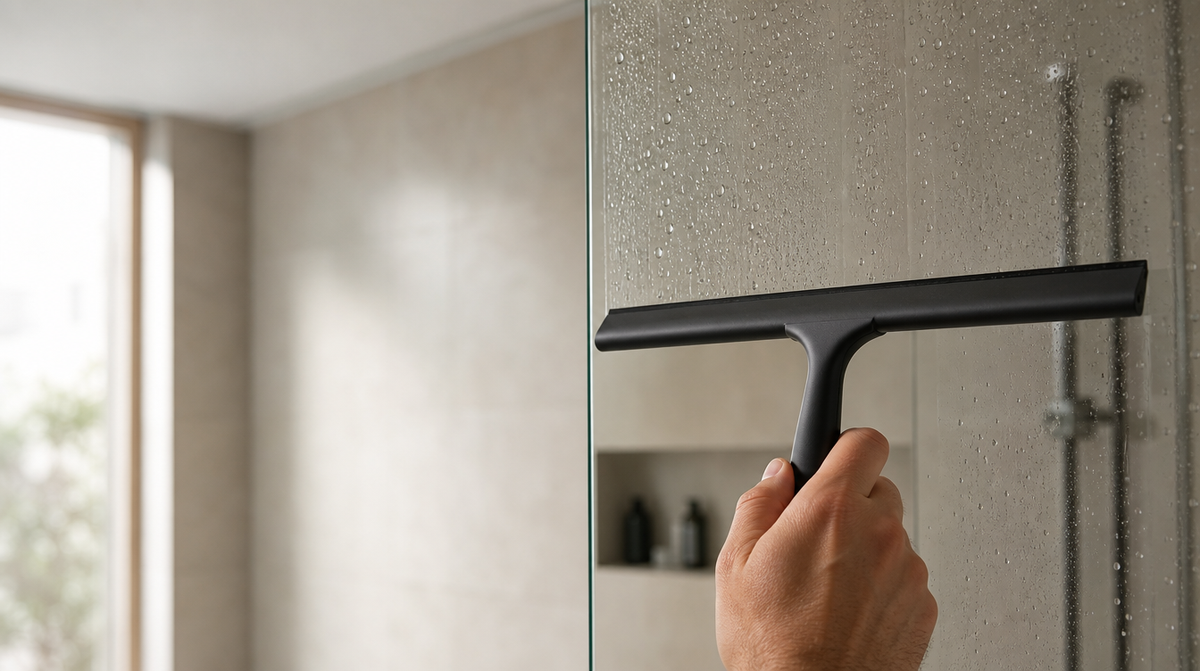 Duschglas reinigen und pflegen — Abzieher und perlende Tropfen — Duschop