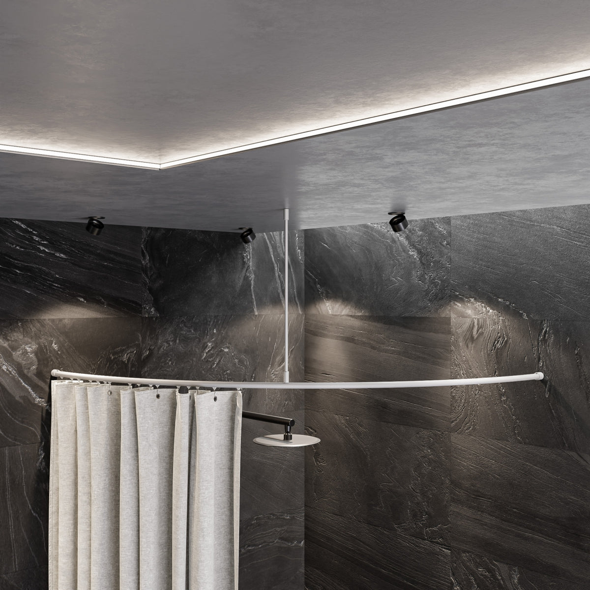 Aluminium-Duschvorhangstange Viertelkreis mit Innenlaufrohr für Eckdusche und Badewanne