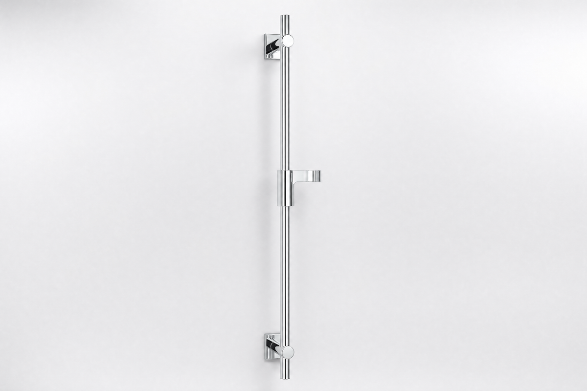 Vario-Tast Brausestange mit eckigen Rosetten, Produktansicht Messing verchromt