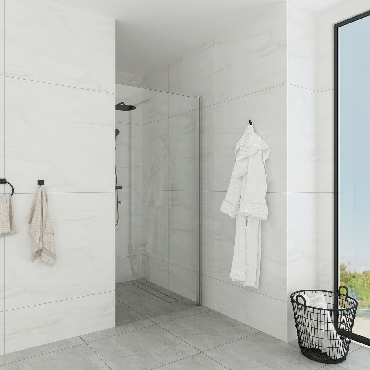 Drehbares Duschtür-Wandprofil Typ Emily – Hebe-Senkmechanik für 6 mm ESG – 180° Pendeltür – Art.Nr. 410901