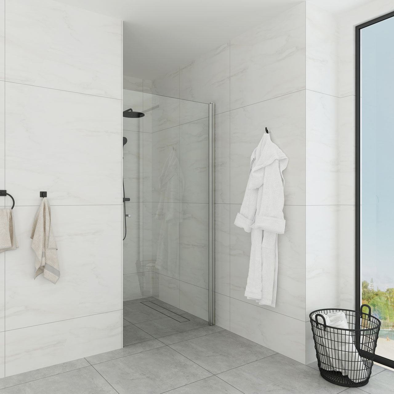 Drehbares Duschtür-Wandprofil Typ Emily – Hebe-Senkmechanik für 6 mm ESG – 180° Pendeltür – Art.Nr. 410901