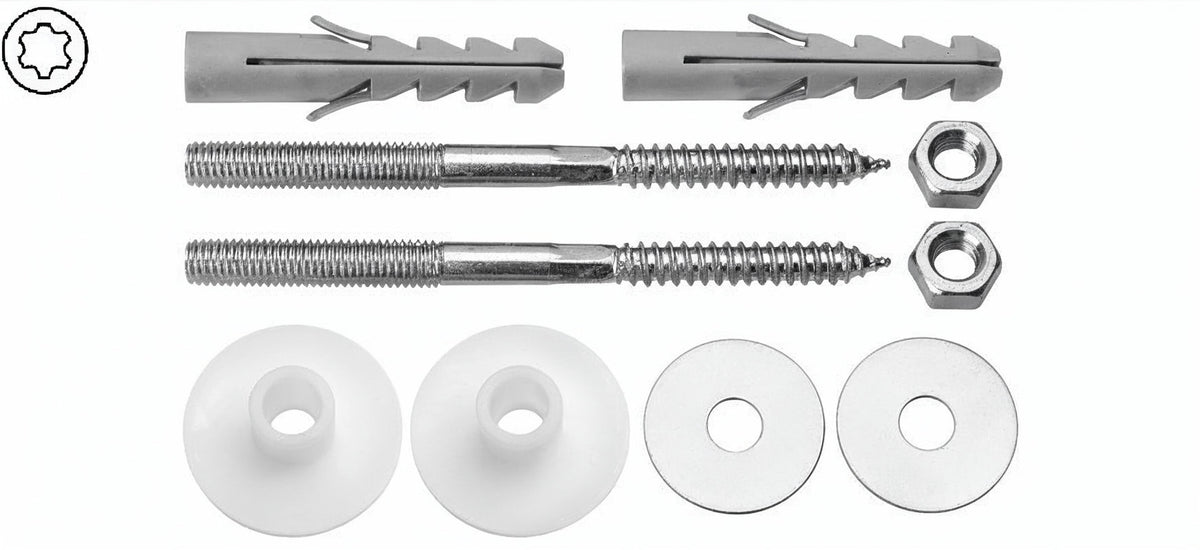 Waschtisch-Befestigungssatz M10 x 140 mm mit Dübeln, Muttern und Unterlegscheiben aus verzinktem Stahl