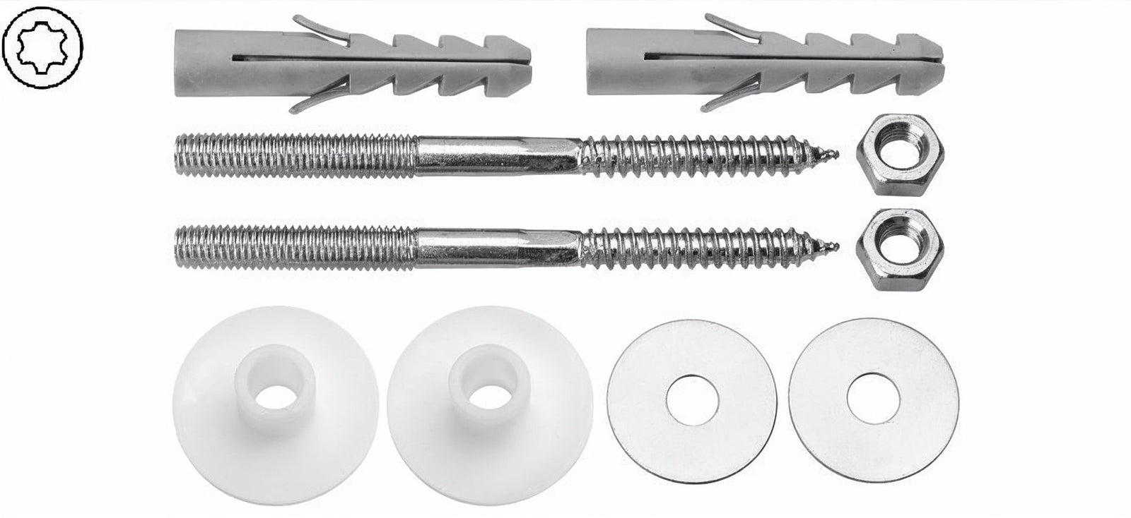 Waschtisch-Befestigungssatz M10 x 140 mm mit Dübeln, Muttern und Unterlegscheiben aus verzinktem Stahl