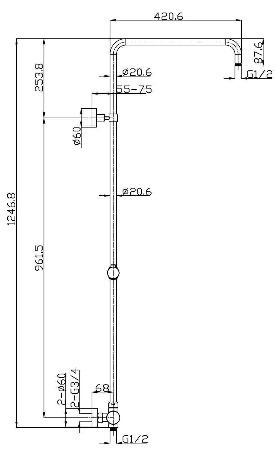 Maßzeichnung FORMAT Basic Duschsystem, Art.Nr. 248567