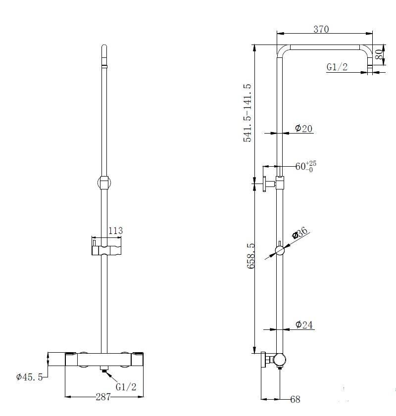 Maßzeichnung FORMAT Pro 2.0 Duschsystem, Art.Nr. 263212
