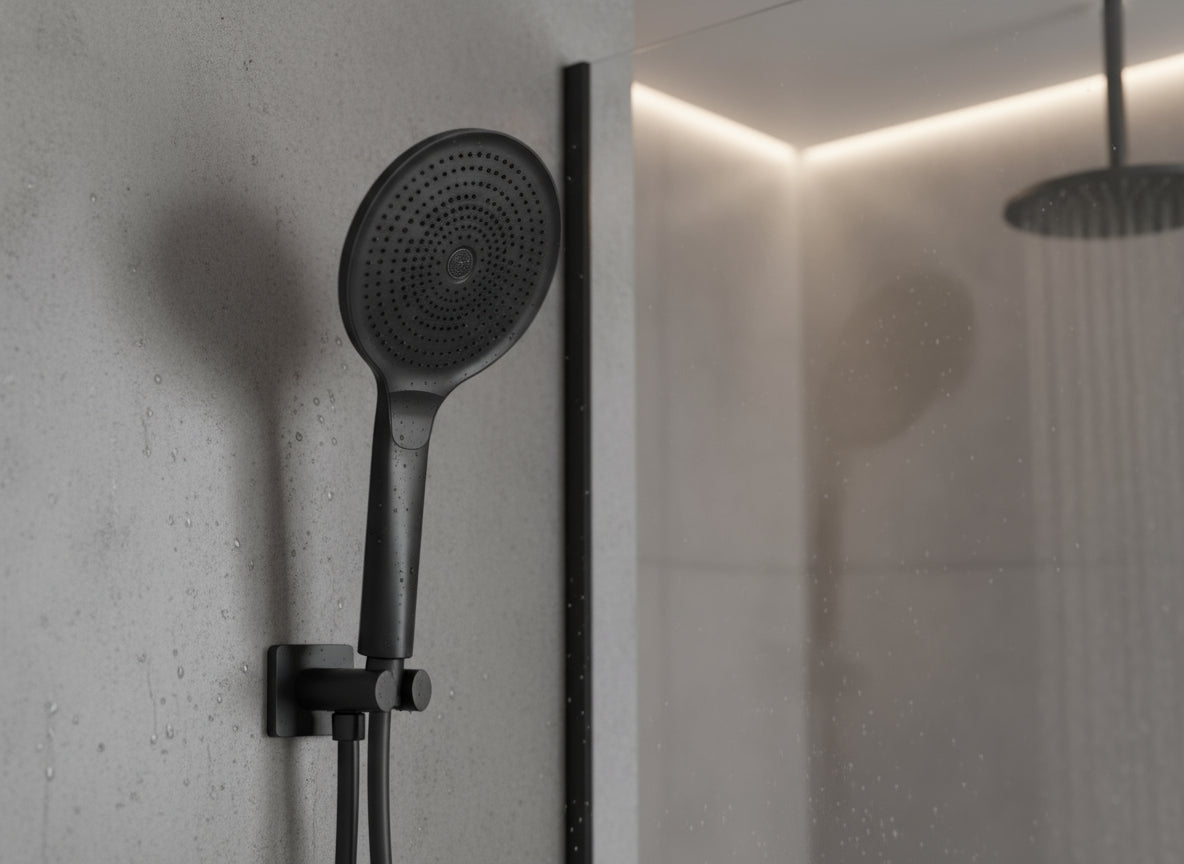 Vigour Handbrause V3 schwarz matt – 3 Strahlarten, Ø 130 mm, rund, Antikalk – Art.Nr. V32HB3RSM