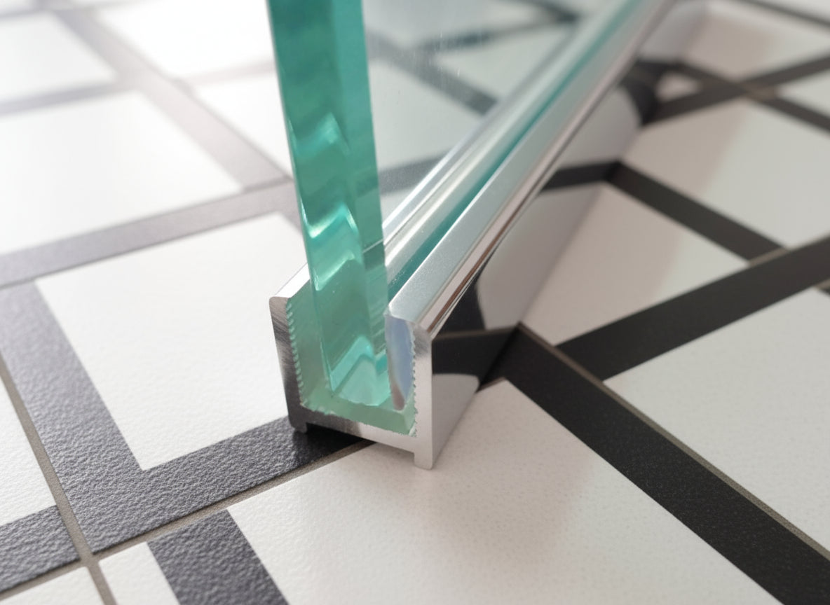 Alu U-Profil mit L-Vinyl und Kederstab, silikonfreie Befestigung für 8 oder 10 mm Glas – Art.Nr. DUC