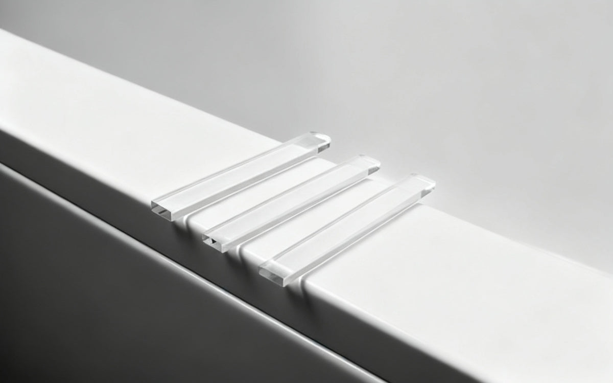 Transparente Unterlagen für rahmenlose Glasduschen – 6 x 51 mm, für 6/8/10 mm Glas