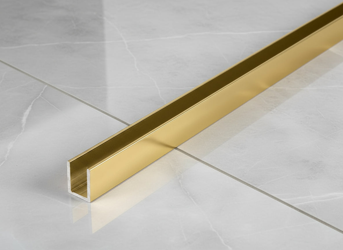 Alu-U-Wandprofil, goldfarbig, zur innenseitigen Silikonverklebung