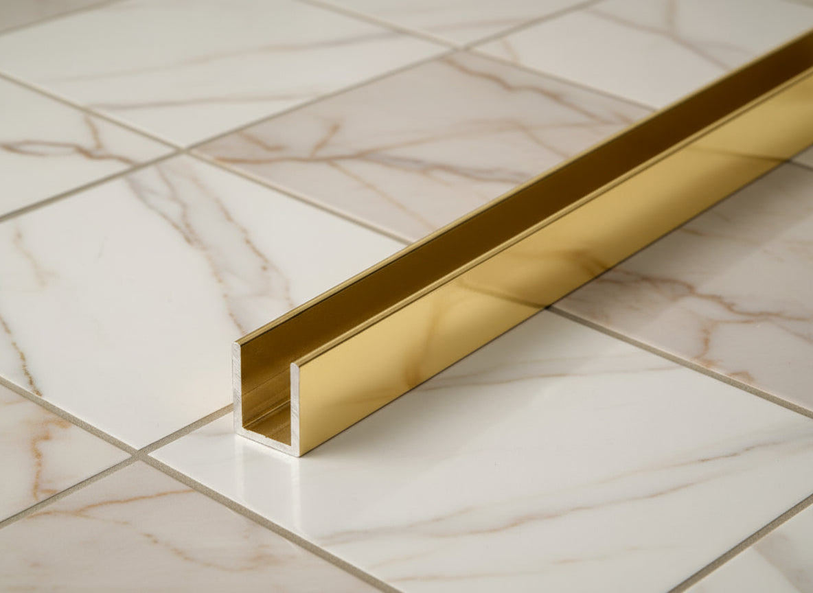 Alu-U-Wandprofil, goldfarbig, zur innenseitigen Silikonverklebung