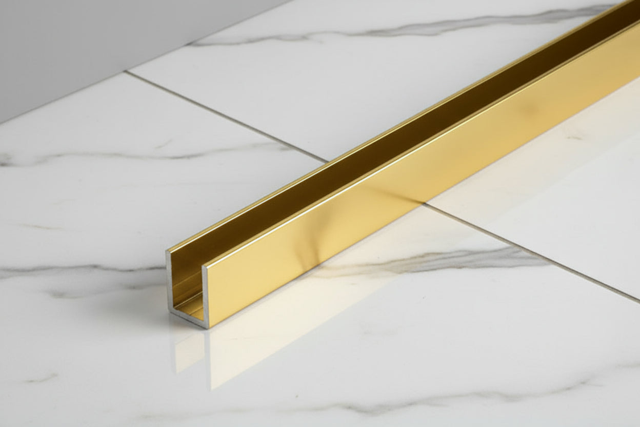 Alu-U-Wandprofil, goldfarbig, zur innenseitigen Silikonverklebung