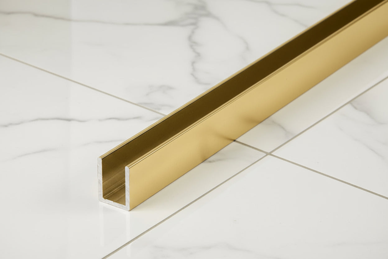 Alu-U-Wandprofil, goldfarbig, zur innenseitigen Silikonverklebung