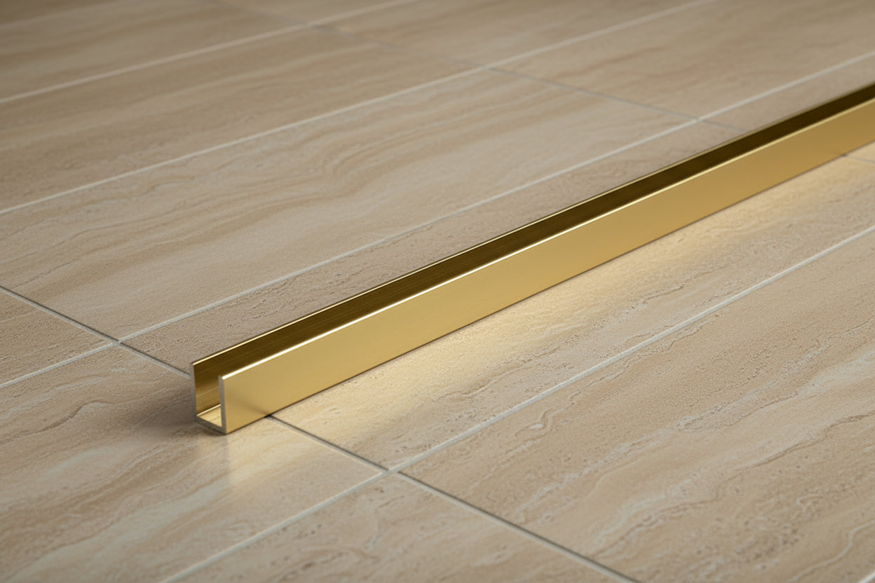 Alu-U-Wandprofil, goldfarbig, zur innenseitigen Silikonverklebung