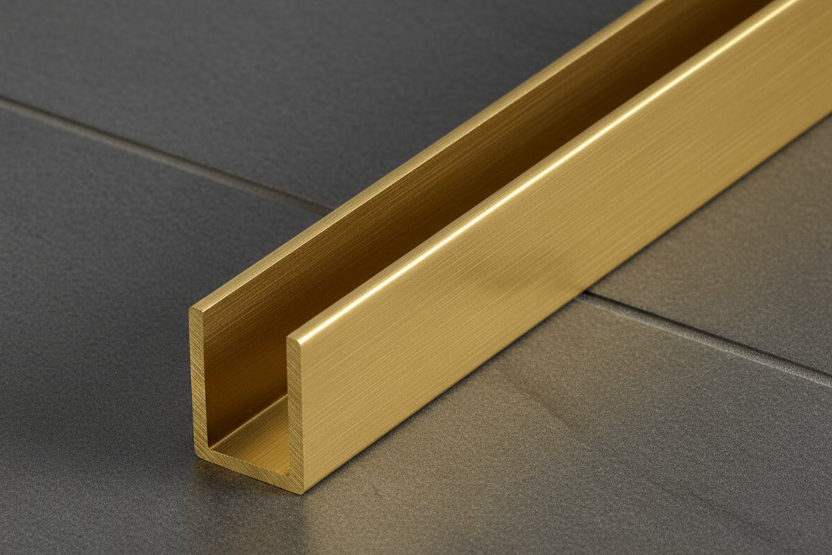 Alu-U-Wandprofil, goldfarbig, zur innenseitigen Silikonverklebung