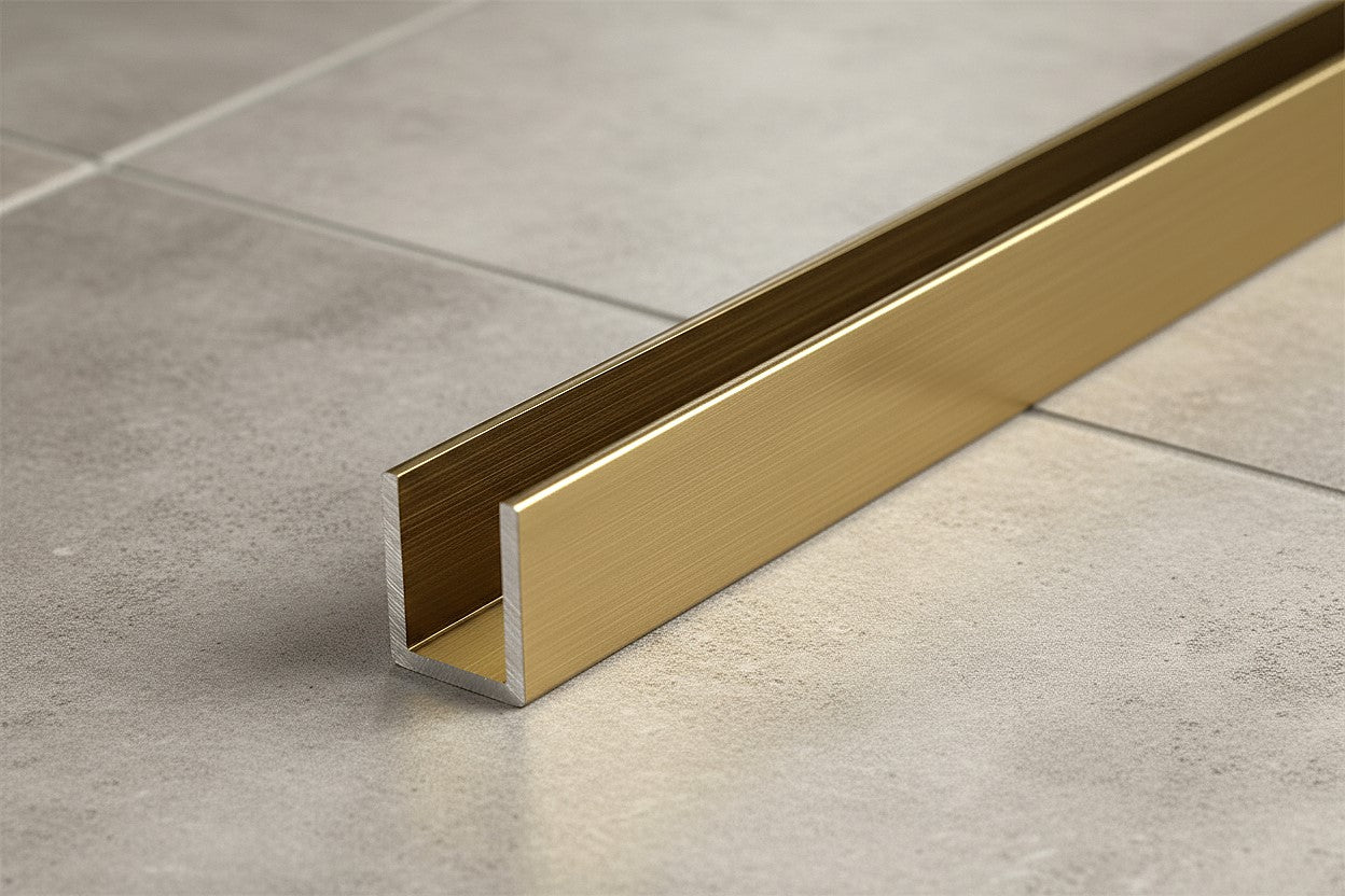 Alu-U-Wandprofil, Farbe: Bronze gebürstet, zur innenseitigen Silikonverklebung, Art.Nr. SDCD38/12