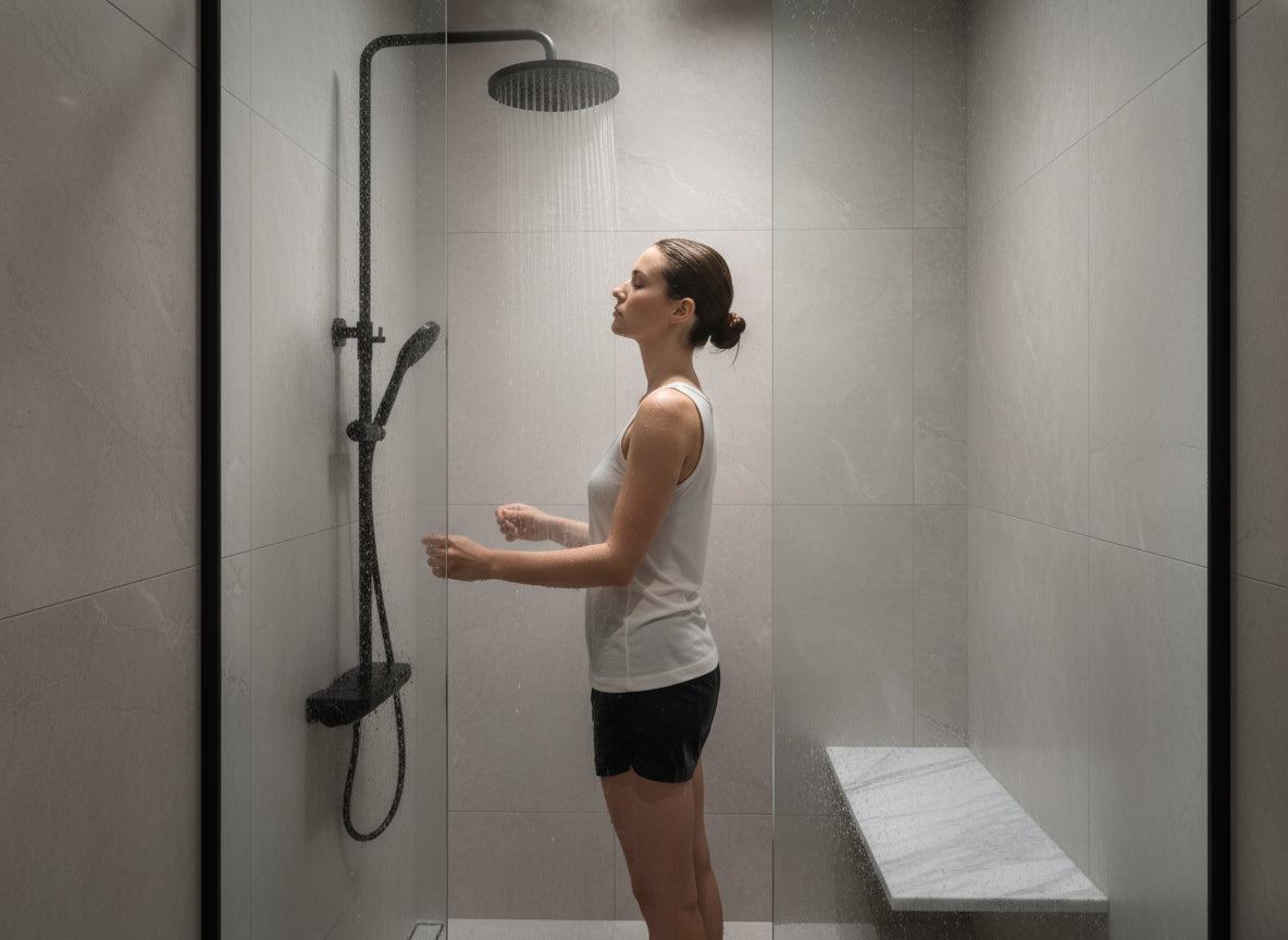 Brause-Set black mit Thermostat – XXL-Regenbrause Ø 250 mm, 3-fach Handbrause, Glasablage – Art.Nr. 900 6630 040