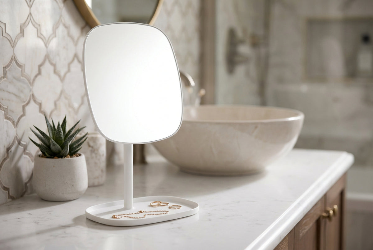 Tischspiegel Satin Square mit Schmuckablage – Modernes Design, klare Sicht, praktische Organisation