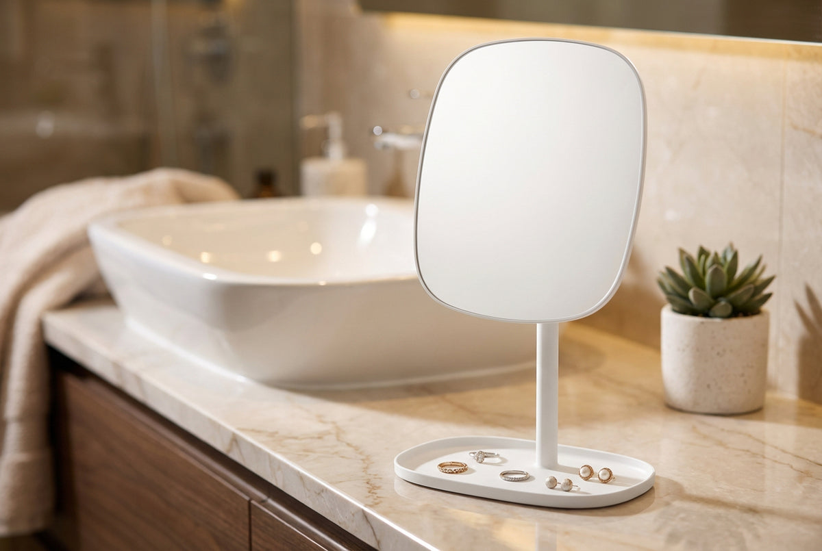 Tischspiegel Satin Square mit Schmuckablage – Modernes Design, klare Sicht, praktische Organisation