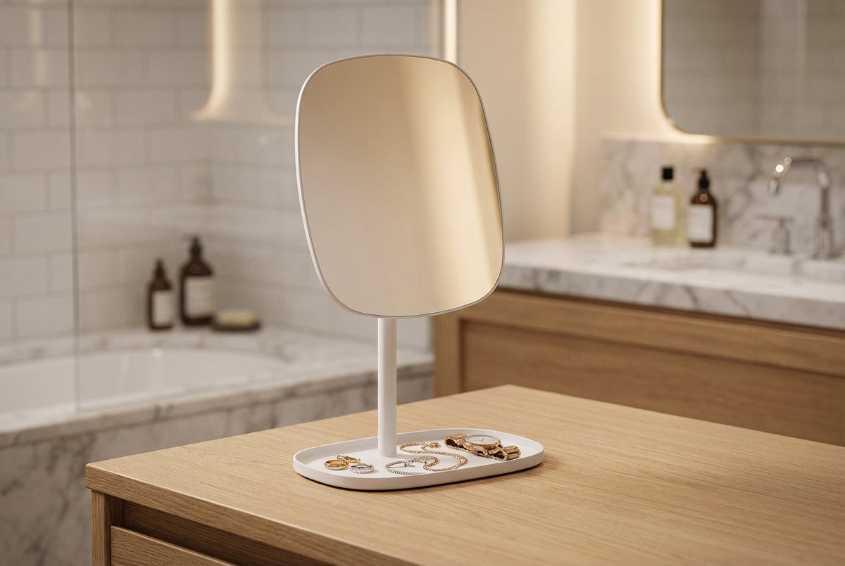 Tischspiegel Satin Square mit Schmuckablage – Modernes Design, klare Sicht, praktische Organisation