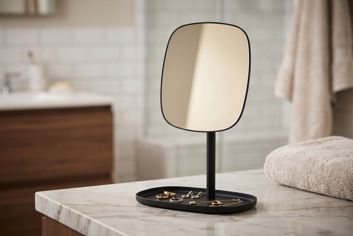 Tischspiegel Satin Square mit Schmuckablage – Modernes Design, klare Sicht, praktische Organisation