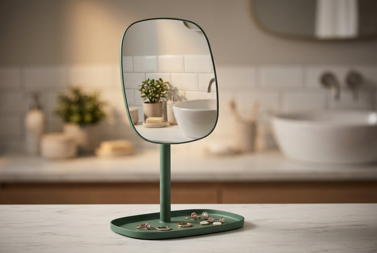 Tischspiegel Satin Square mit Schmuckablage – Modernes Design, klare Sicht, praktische Organisation