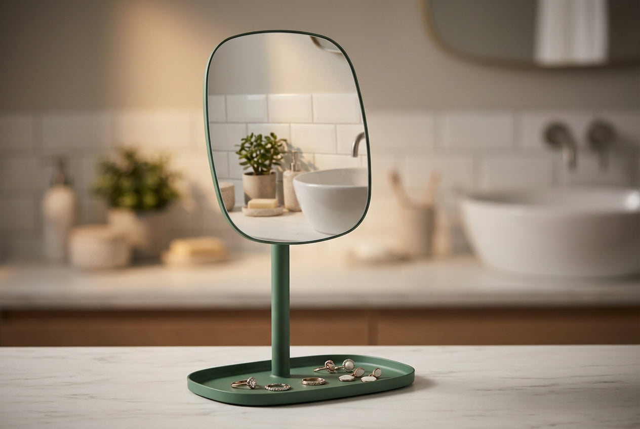 Tischspiegel Satin Square mit Schmuckablage – Modernes Design, klare Sicht, praktische Organisation