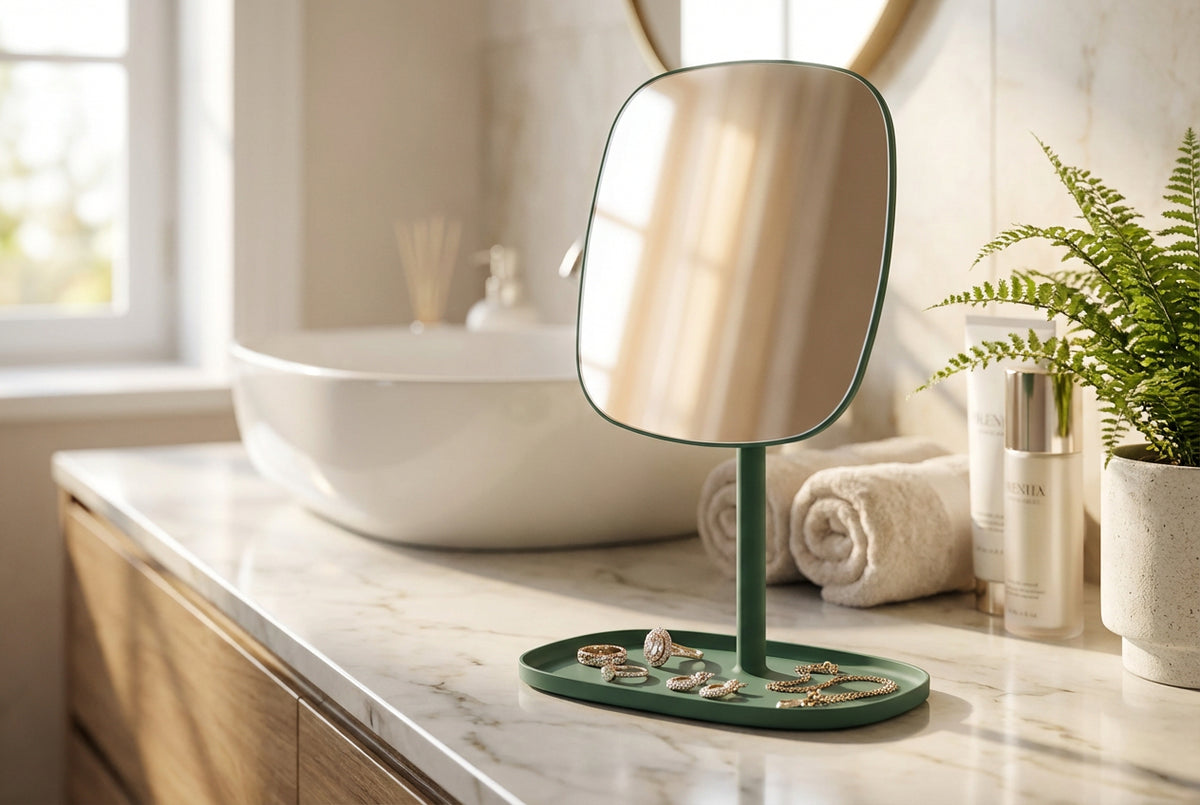 Tischspiegel Satin Square mit Schmuckablage – Modernes Design, klare Sicht, praktische Organisation