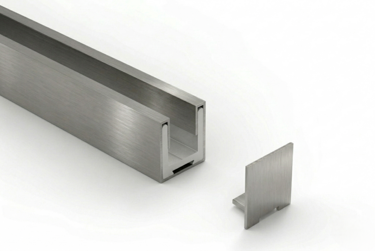 U-Profil mit Edelstahlmantel für 8 mm ESG in 11 Farben, 2400 mm, inkl. 2 Endkappen