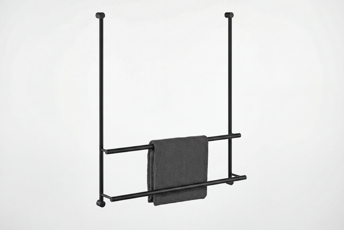 Giese Server Handtuchhalter 2-fach Schwarz matt für die Glaswand, 652 mm