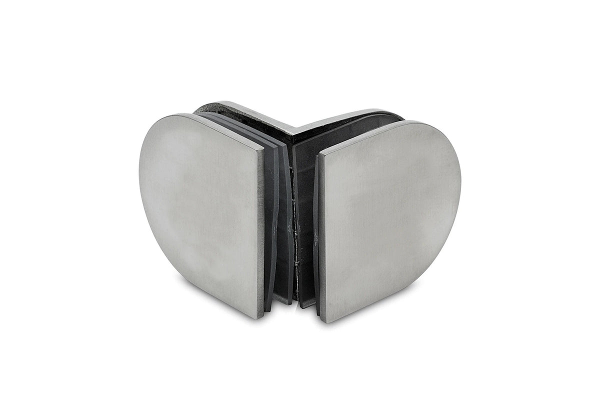 Glasklemme Glas-Glas 90° halbrund aus Edelstahl V2A