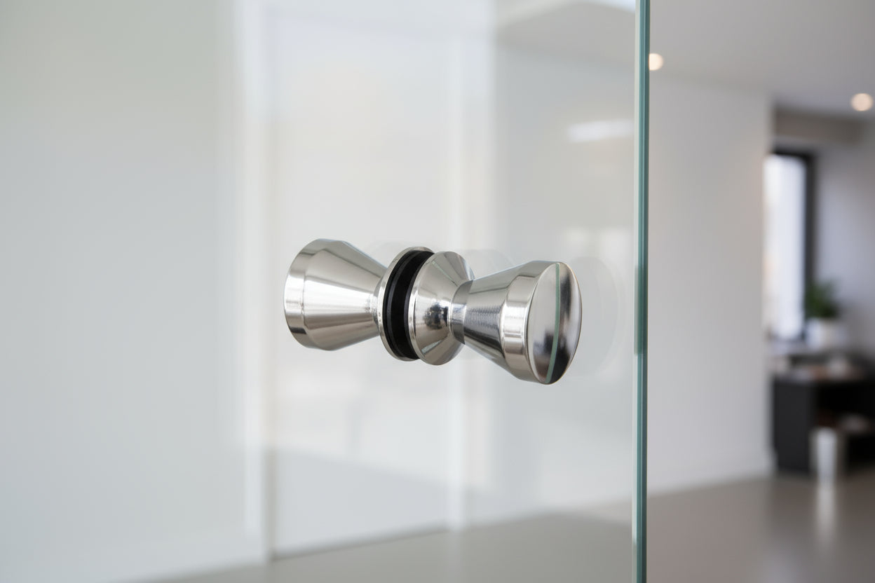 Dusch-Türgriff Kegelform – Messing verchromt, 6-8 mm Glas, ergonomisch – Art.Nr. 0510