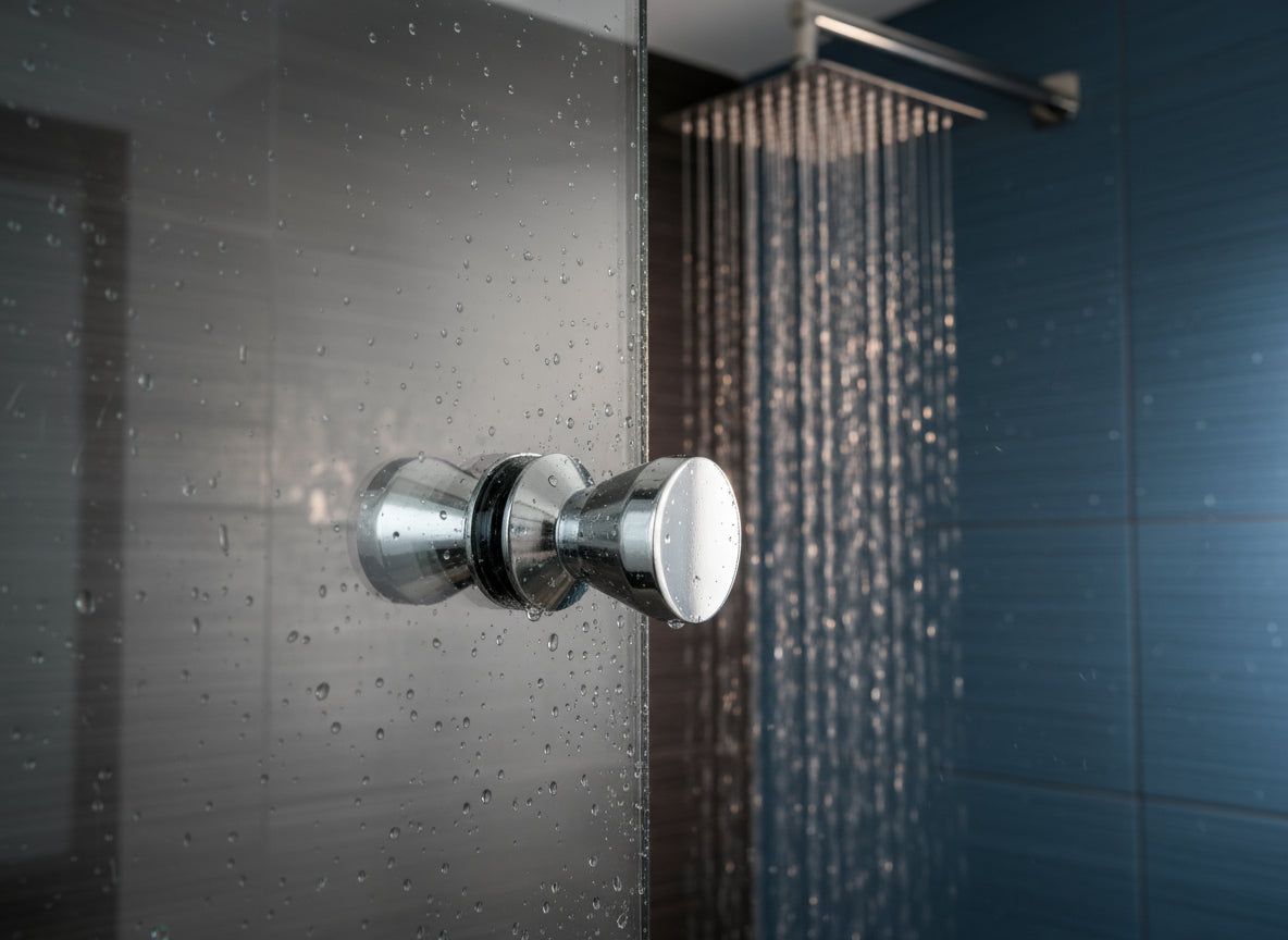 Dusch-Türgriff Kegelform – Messing verchromt, 6-8 mm Glas, ergonomisch – Art.Nr. 0510