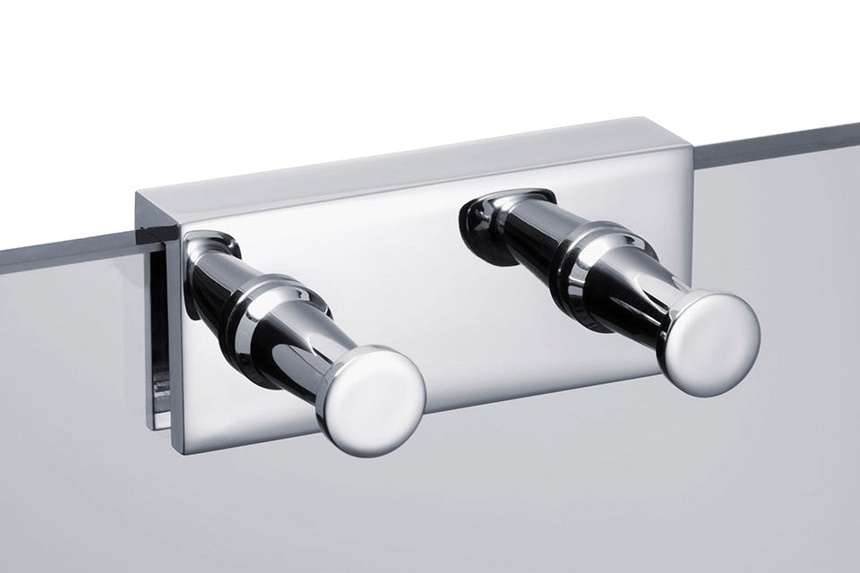 Hakenleiste 2-fach für Duschabtrennung, flache Bauform, zum Einhängen an Glas bis 8 mm, verchromt